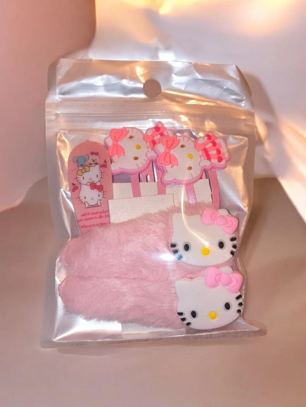 Pink Hello Kitty Style Kids Hair Clip Set